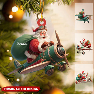 Personalized Santa Drives Airplane Christmas Ornament