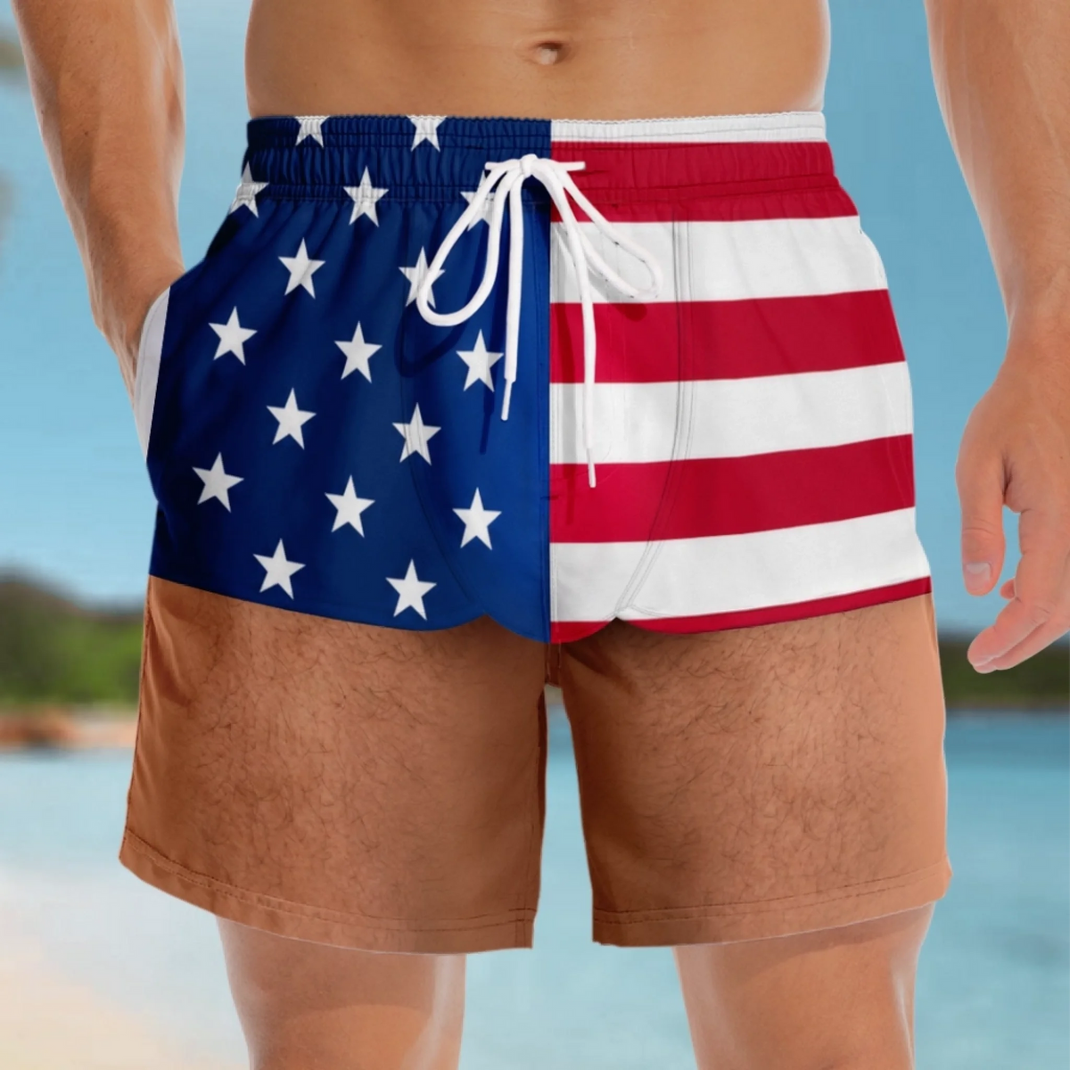 Personalized Funny Patriotic Men Swim Trunks - Gifts For Husband, Son, Grandson, Brother, Grandpa, Dad, Yourself - Look Twice