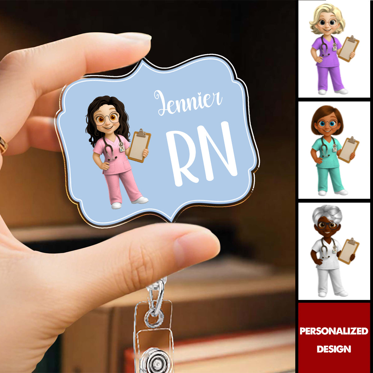 Custom Cheerful Cartoon Nurse Badge Reel-Gift For Nurses and Healthcare Workers