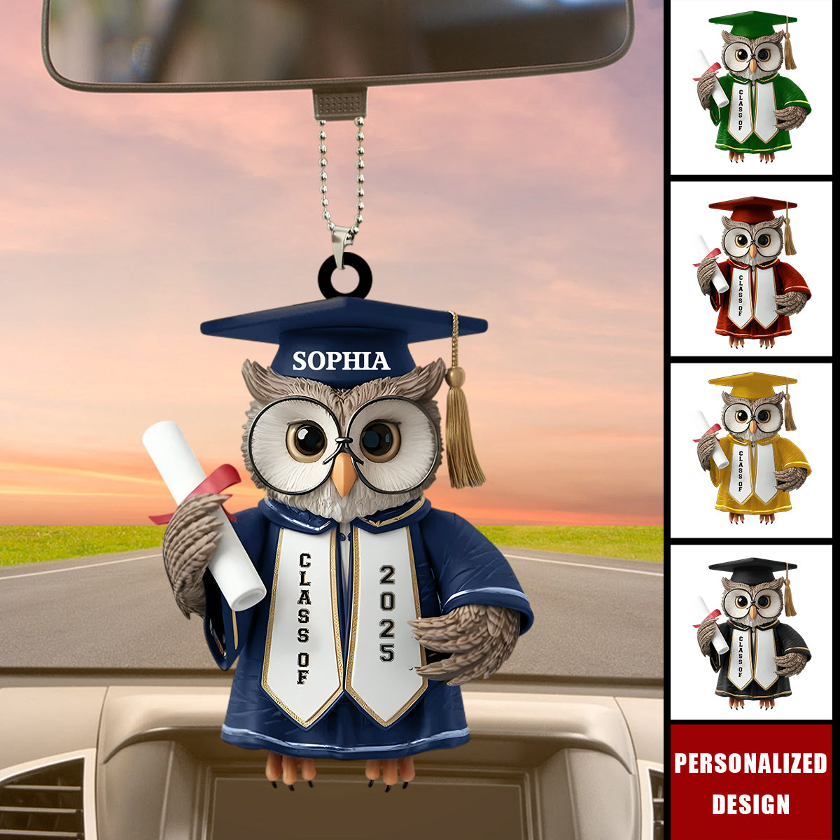 Hats Off,Goals On-Personalized Car Ornament-Graduation Gift