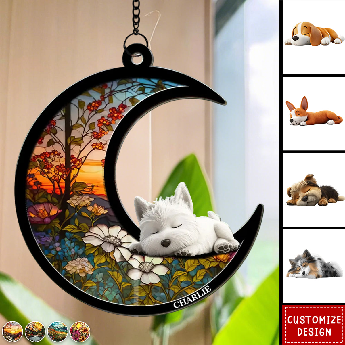 Dreaming Of Treats And Belly Rubs - Personalized Suncatcher - Gift For Dog Lovers