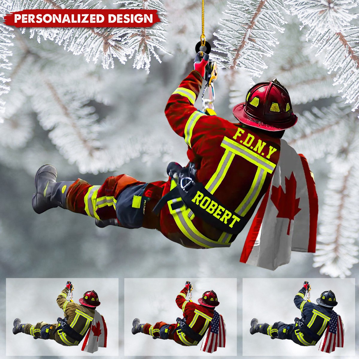 Personalized US/CA Firefighter Name & Department Car Hanging Ornament And Christmas Ornament