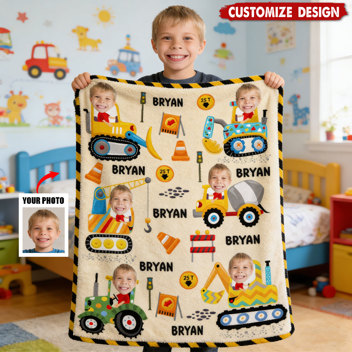 Construction Machines - Personalized Blanket - Gift For Kids