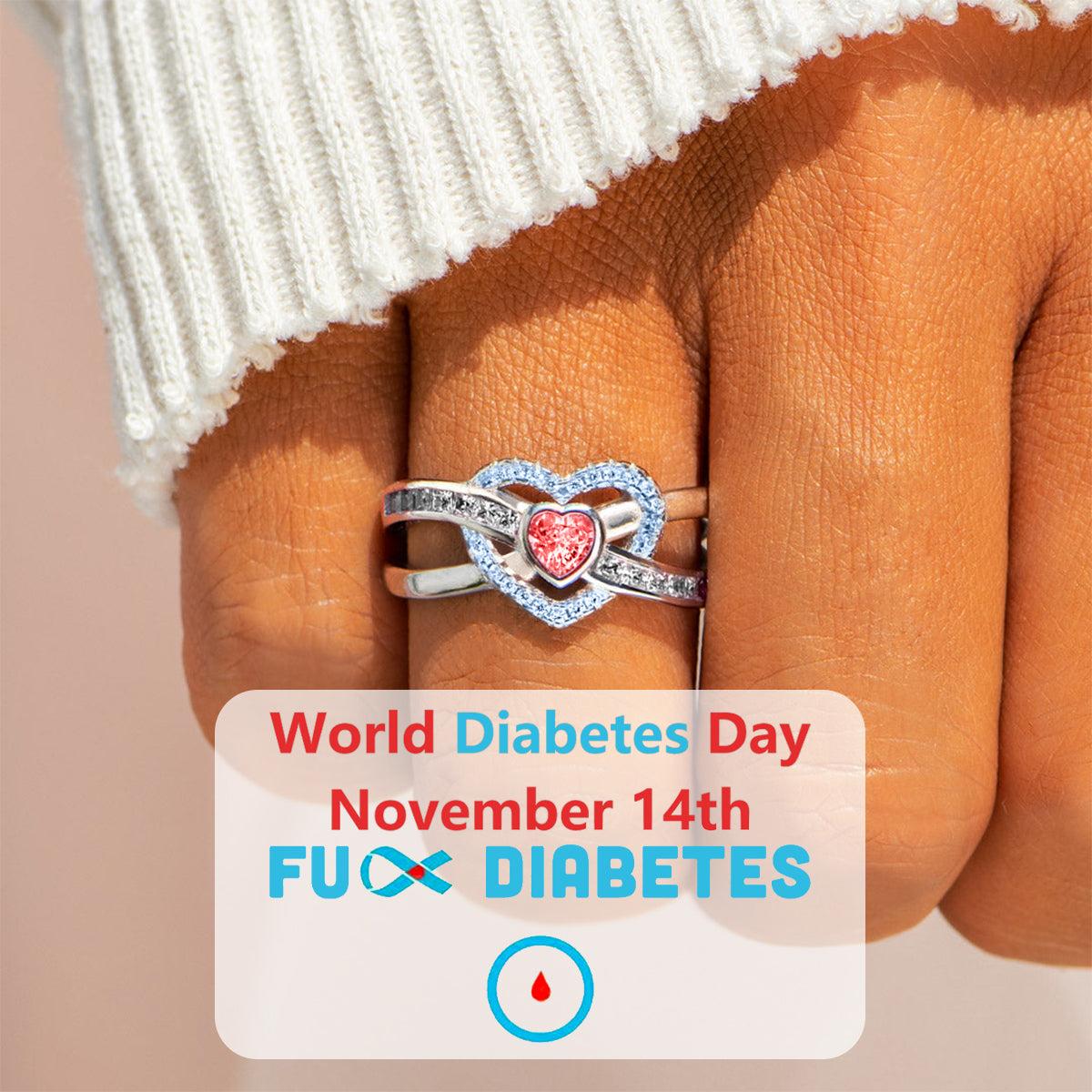 November 14th World Diabetes Day-Blue & Red Drop Blood Infinite Love Ring