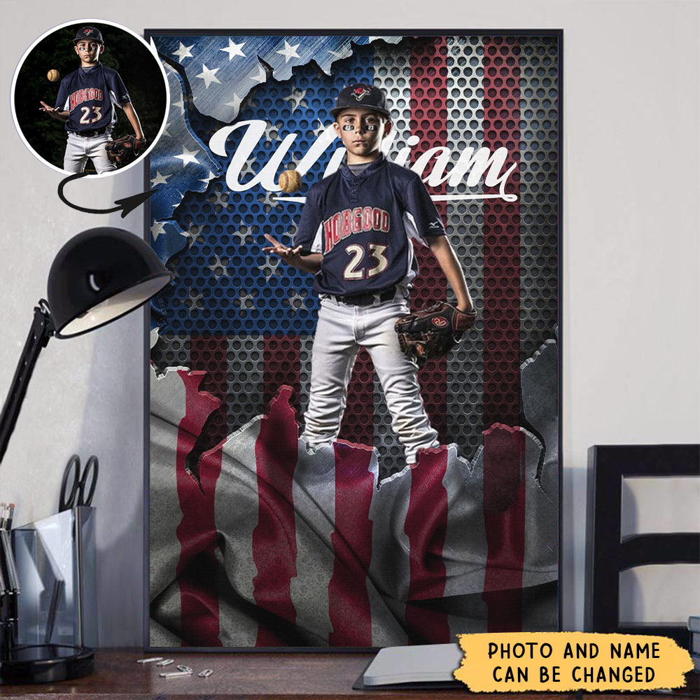 Personalized Custom photo American flag  Poster- Gift For Boy