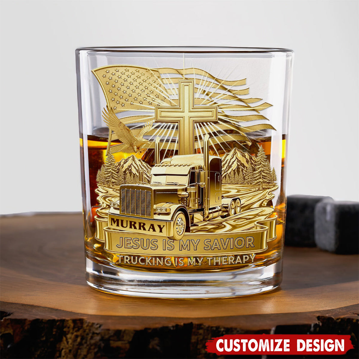 Trucker Christian Round Whiskey Glass - Personalized Gifts For Christian