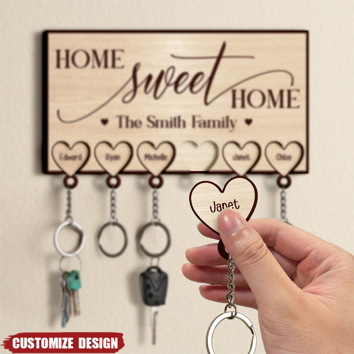 Family Custom Name Home Sweet Home - Personalized Key Holder