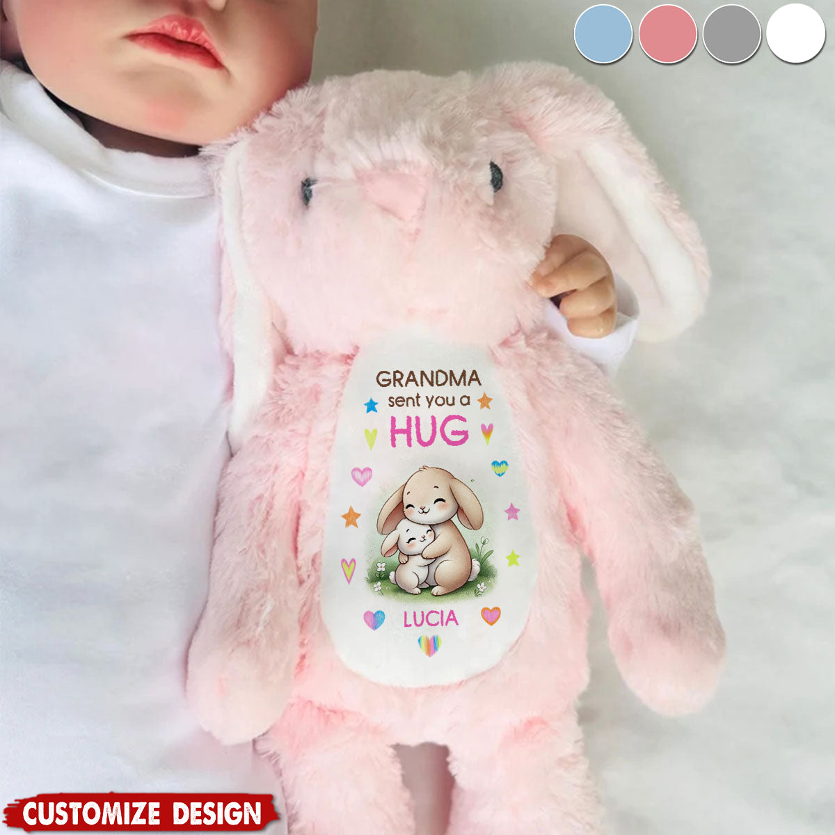 Grandma Sending You A Hug - Personalized Stuffed Bunny