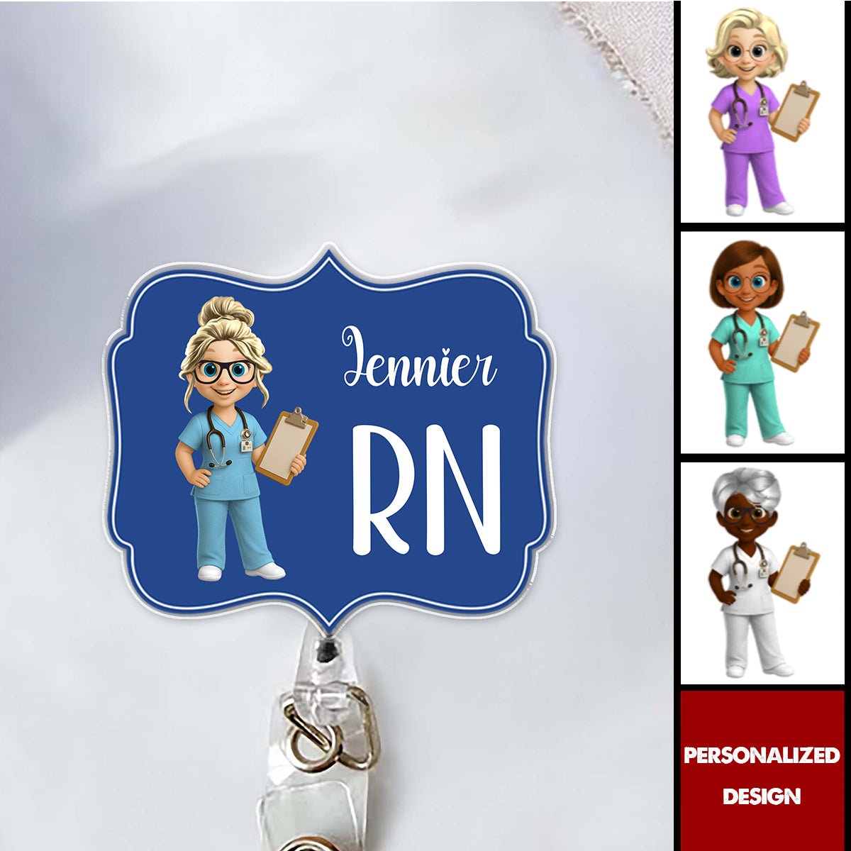 Custom Cheerful Cartoon Nurse Badge Reel-Gift For Nurses and Healthcare Workers