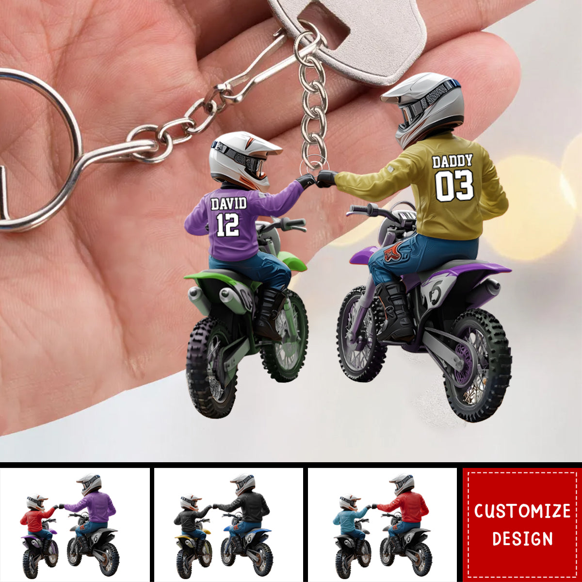 Dirt Bike Dad And Kid - Personalized Dirt Bike Acrylic Keychain