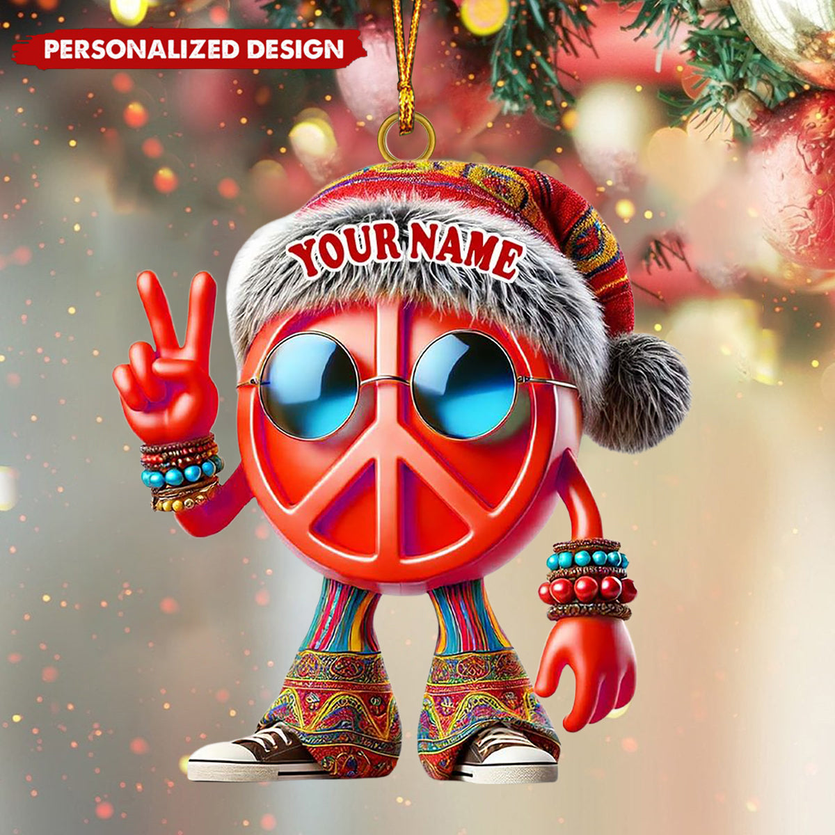 Custom Name Hippie Love Ornament, Christmas Gift Decoration