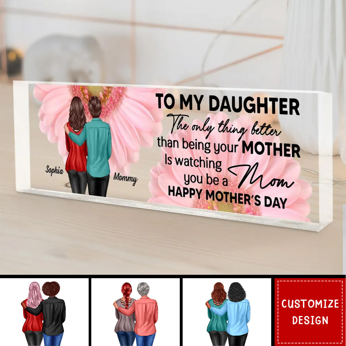 To My Daughter From Mom Personalized Acrylic Desk Block Plaque - Mother's Day Gift