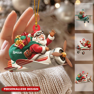 Personalized Santa Drives Airplane Christmas Ornament