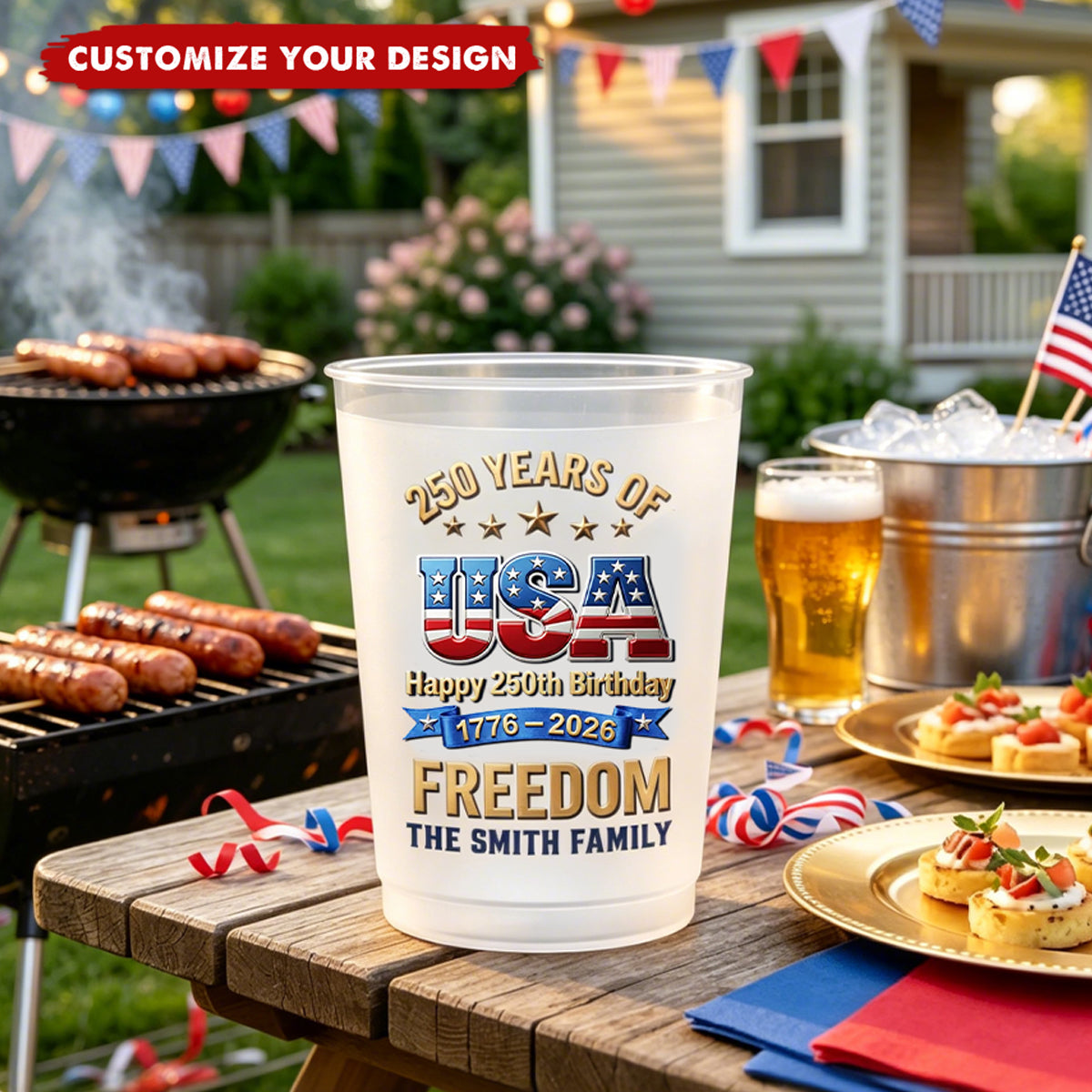 Custom Party Cups - Personalized America 250th Anniversary Gifts For Mom, Dad, Brother, Sister, Kids - Born To Stand Strong