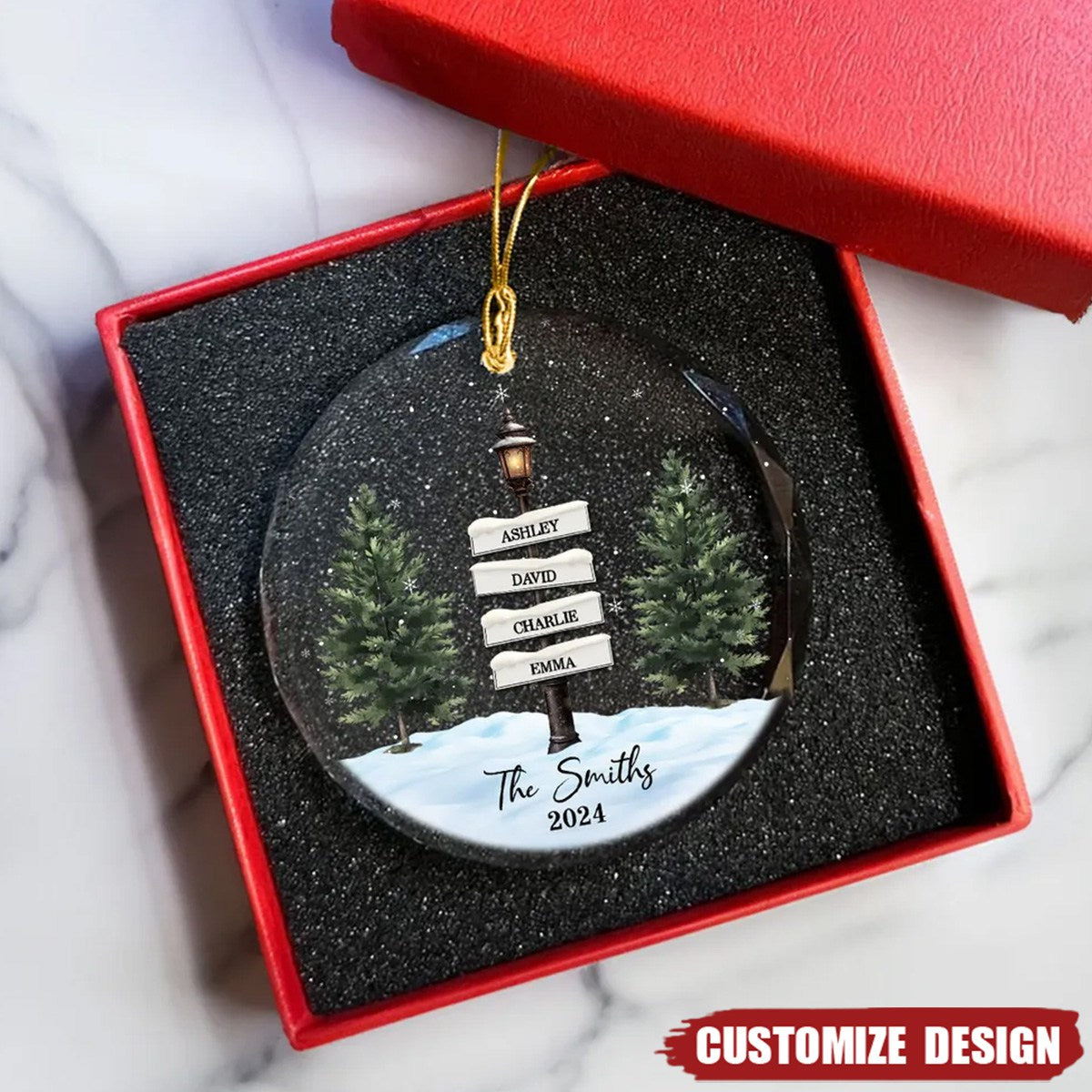 Christmas Vintage Family Lamp Post Signs Personalized Glass Ornament, Christmas Decoration, Christmas Gift For Families - 2024 New Release