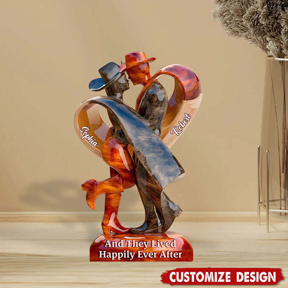 And They Lived Happily Ever After - Personalized Cowgirl Cowboy Couple Acrylic Plaque