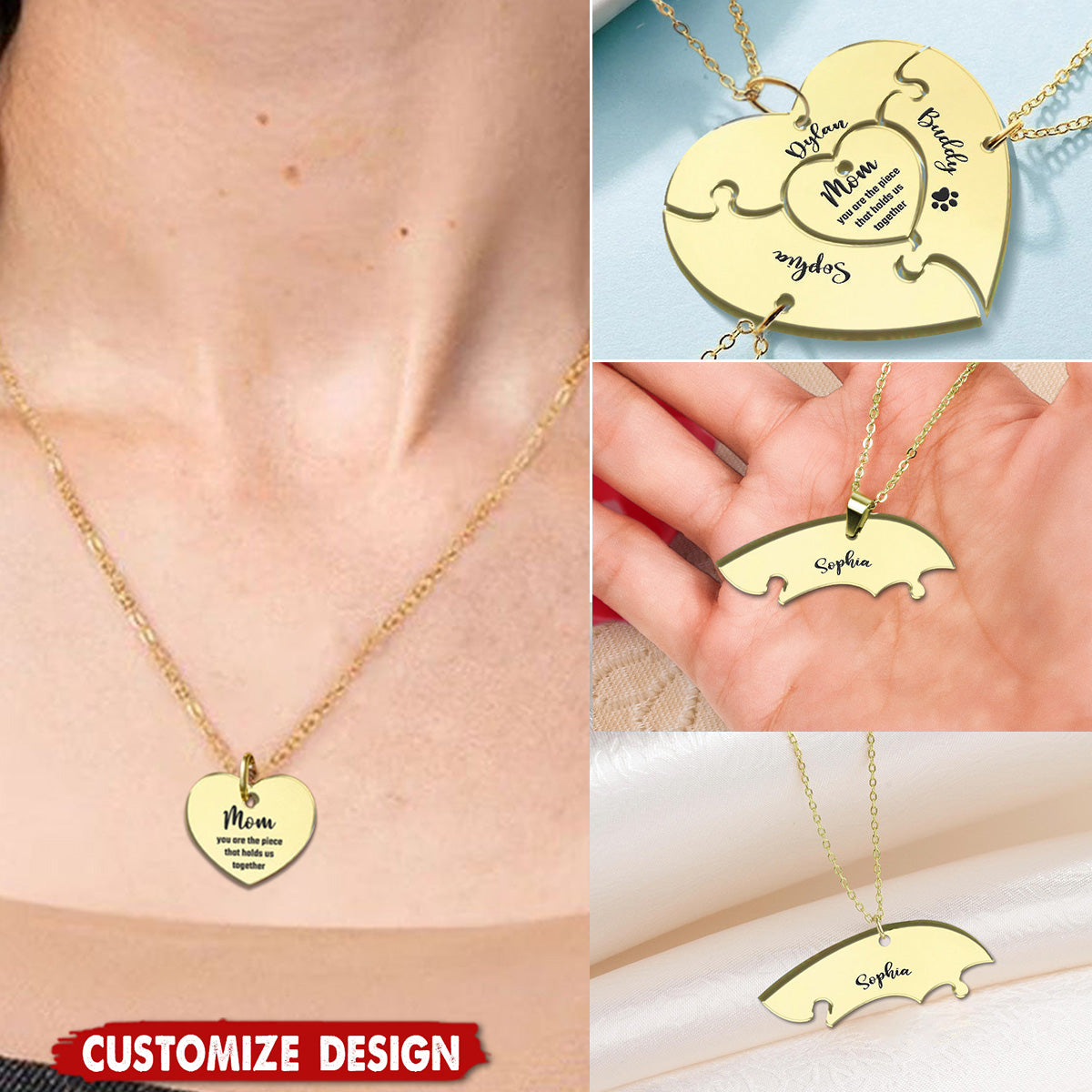 You Are The Piece That Holds Us Together - Personalized Mother Matching Pendant Necklace