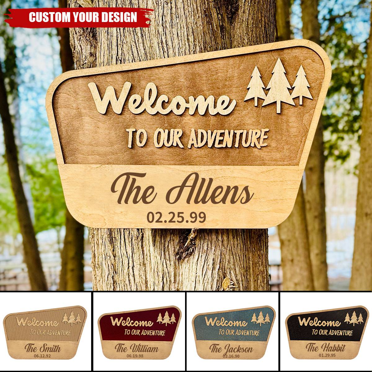 Welcome To Our Adventure National Park Family Name Sign - Personalized 2 Layer Wood Sign