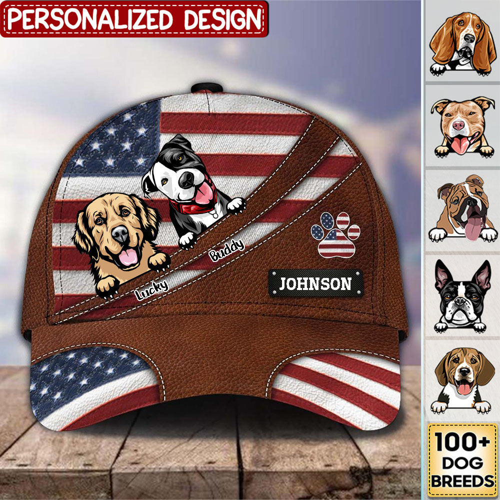 Happy 4th July Dog America Flag Personalized Cap, Personalized Gift for Dog Lovers, Dog Dad, Dog Mom