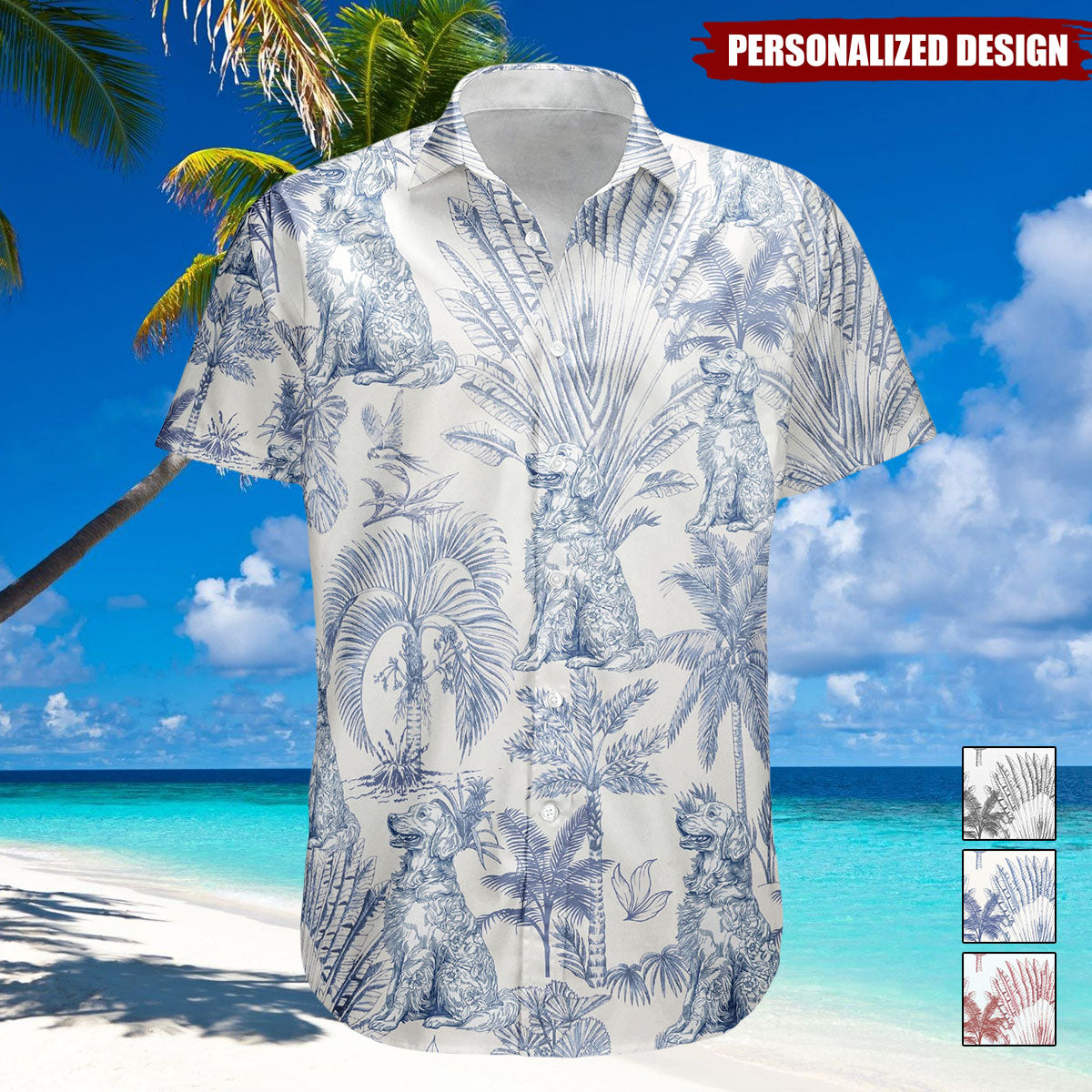 Dog Lovers Toile De Jouy Style Custom Dog Breeds - Personalized Hawaiian Shirt