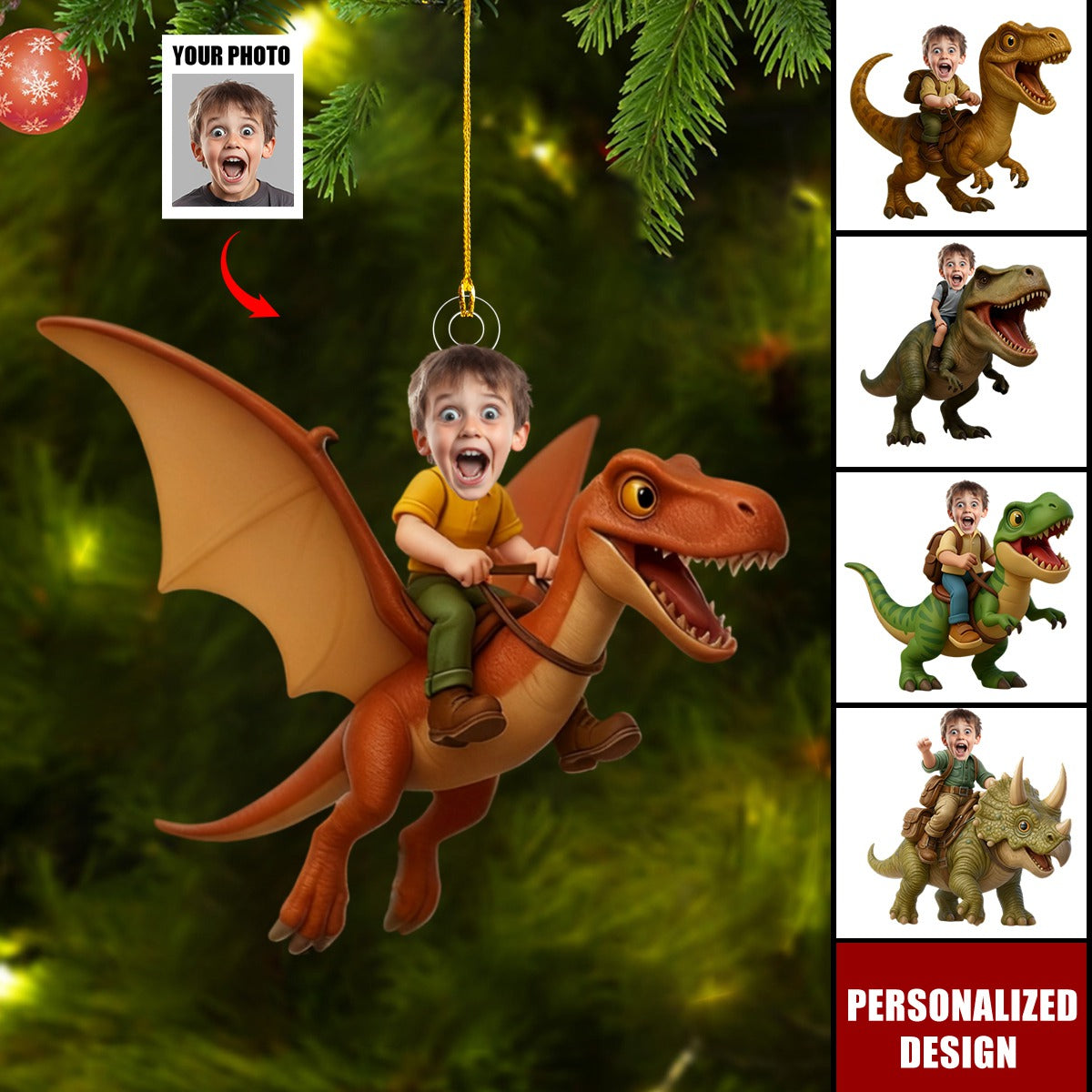 Personalized Dinosaur Ornament-Funny Christmas Gift for Boys