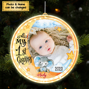 Baby's First Christmas Elephant Photo Personalized Led Acrylic Ornament