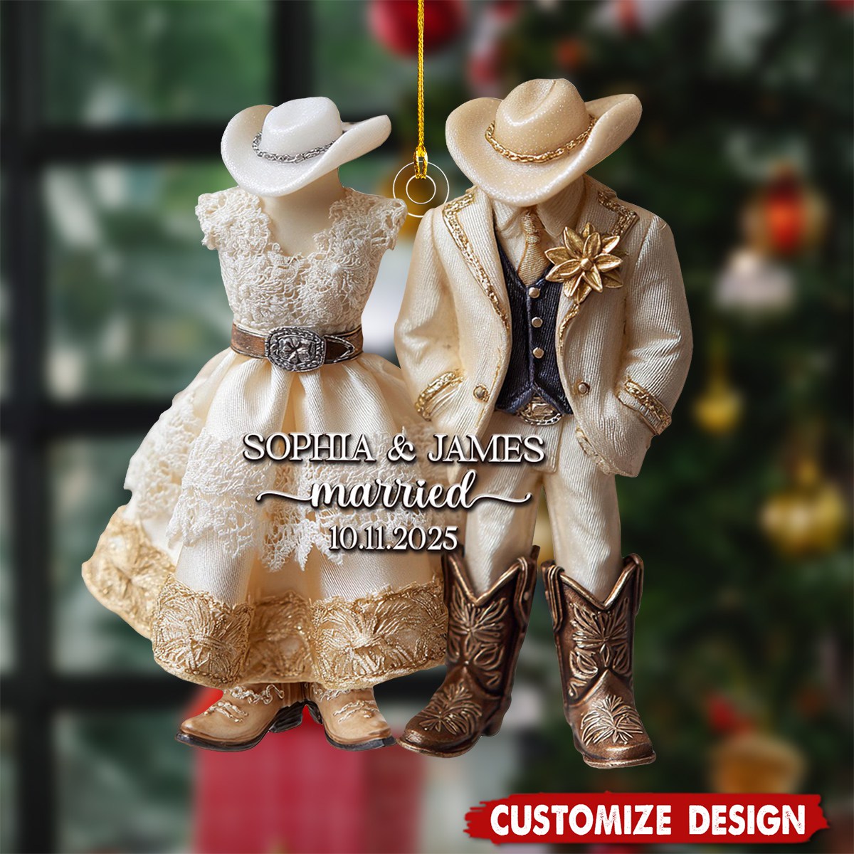 Personalized Country Wedding Ornament, Christmas Gifts For Cowboy Cowgirl Couple, Just Married Ornament, Western Wedding Gift