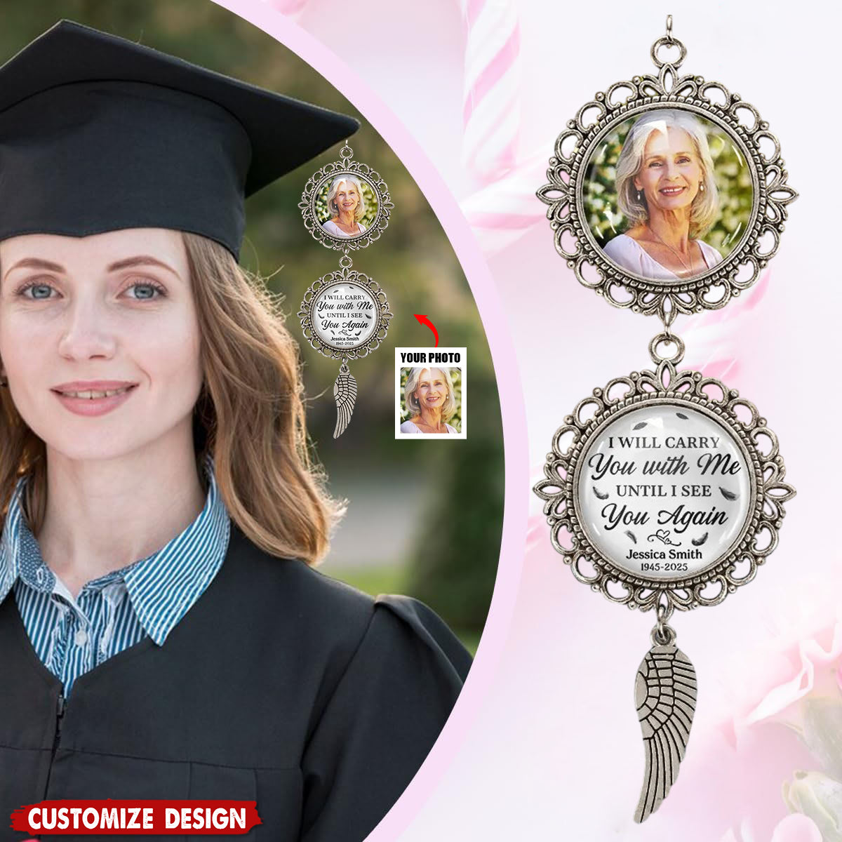 Graduation Walking Beside You Memorial-Personalized Photo Pendant Charm