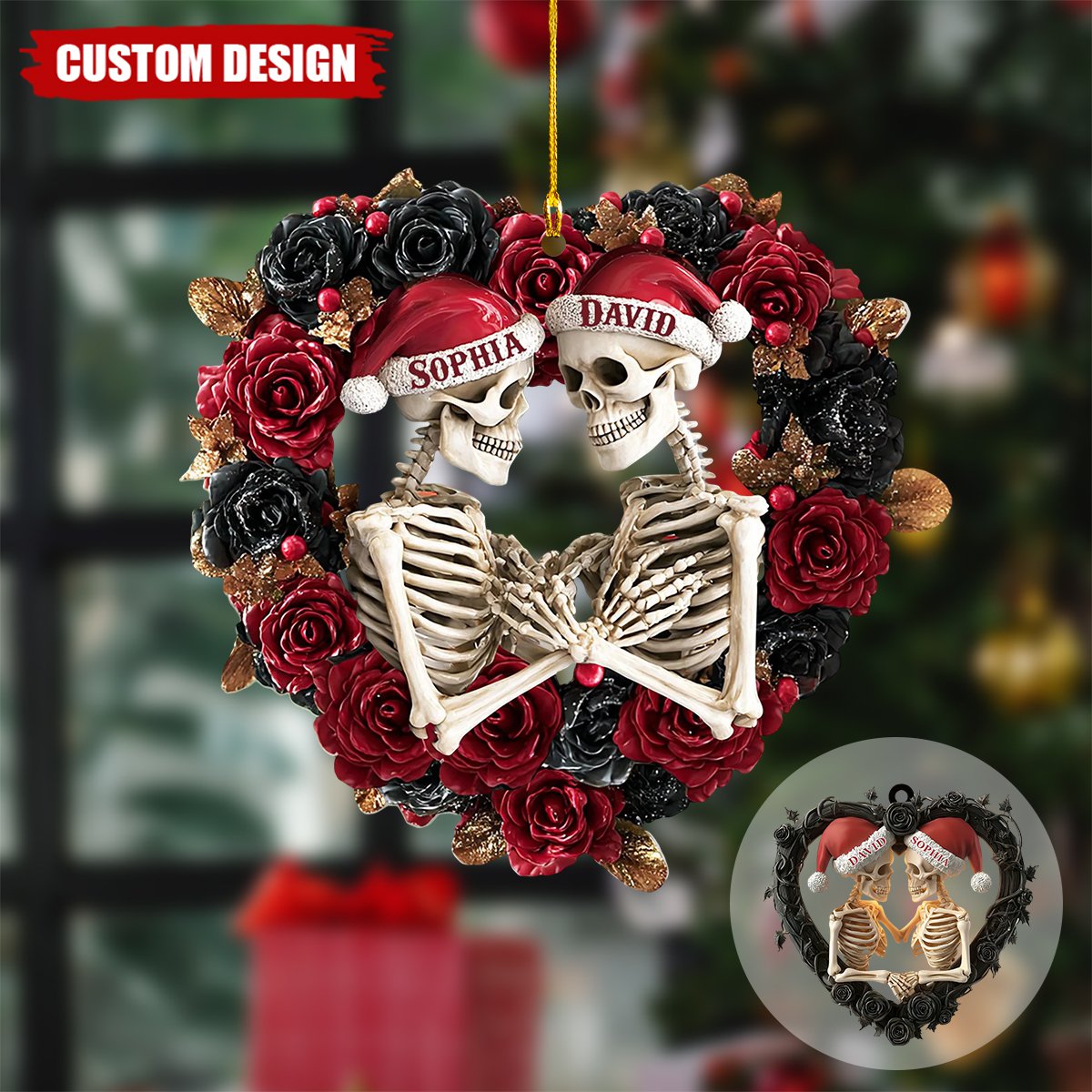 Personalized Skeleton Couple Acrylic Christmas Ornament -  Gifts For Lovers