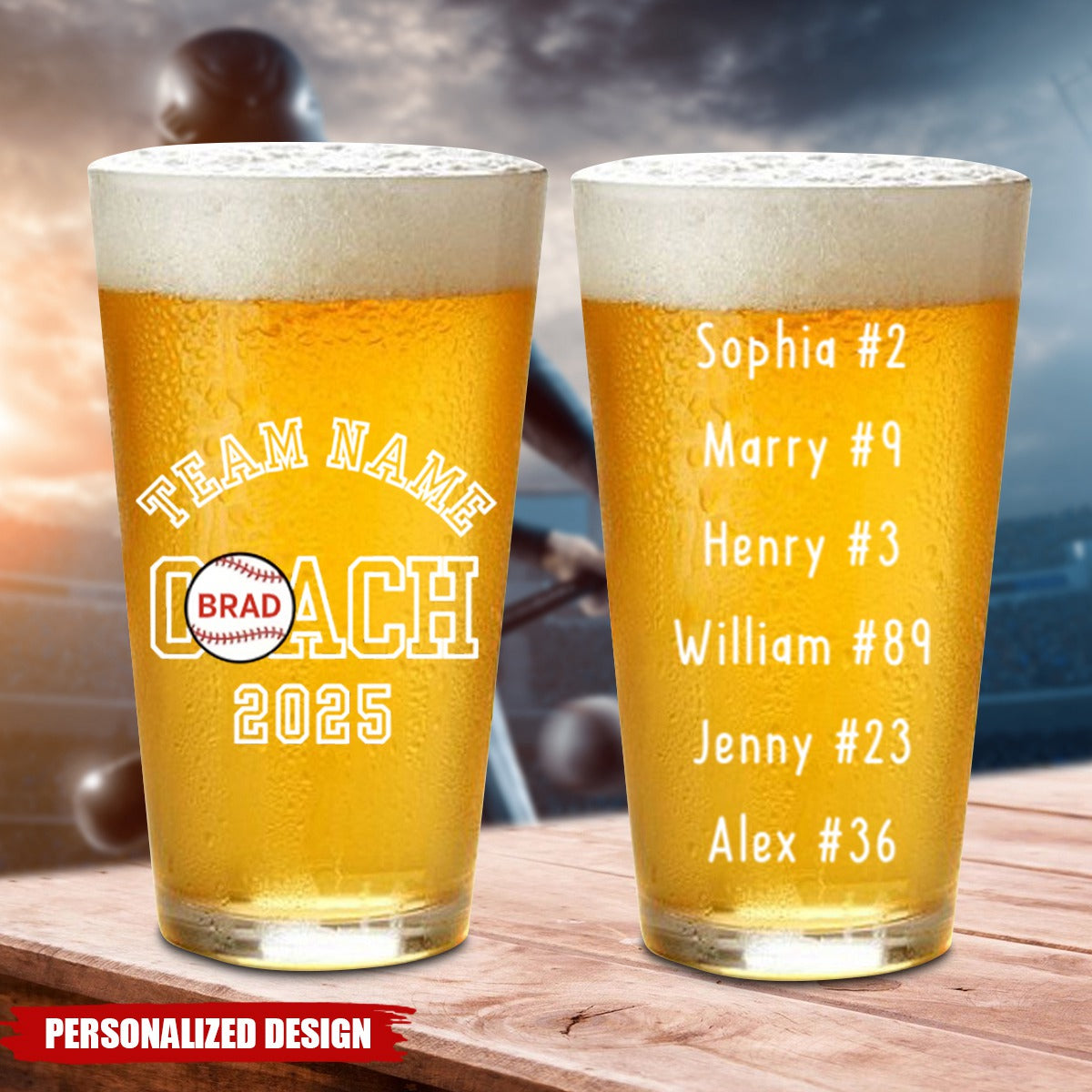 Baseball Coach-Personalized Beer Glass-Baseball Coach gift