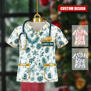 Personalized Toile De Jouy Scrubs Nurse Uniform Ornament - Gift For Nurse