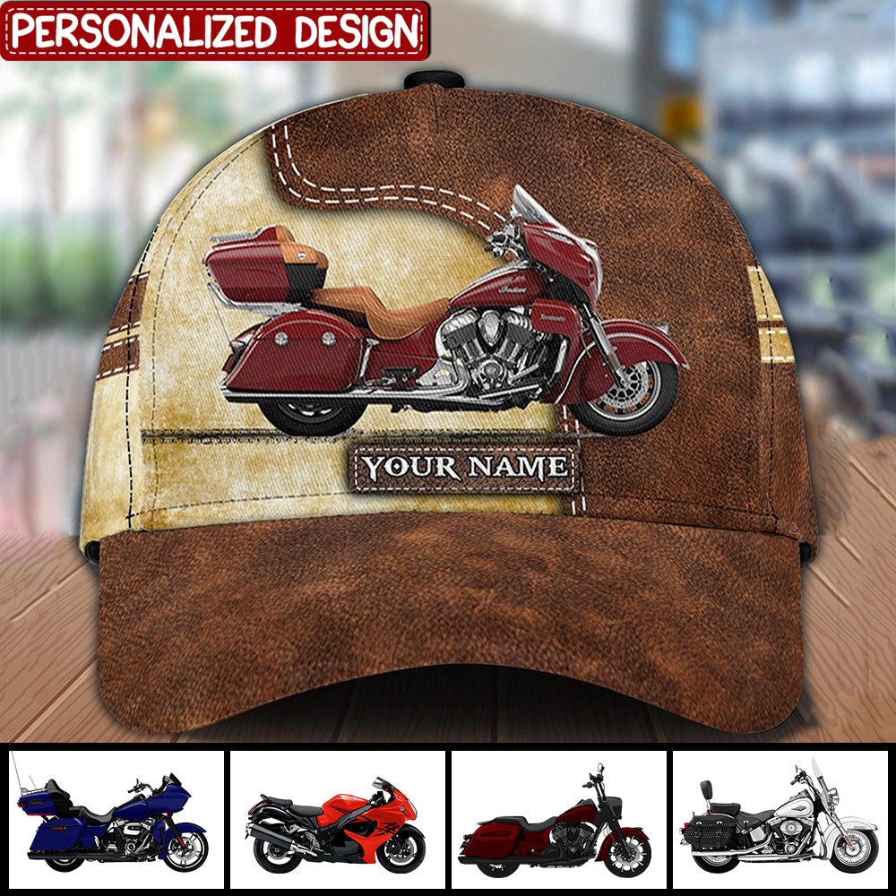 Brown Color Motorcyle Personalized Classic Cap, Personalized Gift for Motorcycle Lovers, Motorcycle Riders