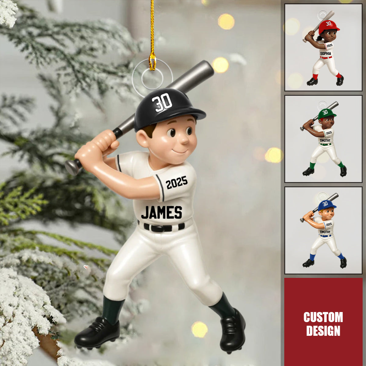Cute Baseball Player 3D Effect, Personalized Acrylic Flat Ornament, Gift for Son, for Daughter, for Grandson, for Granddaughter