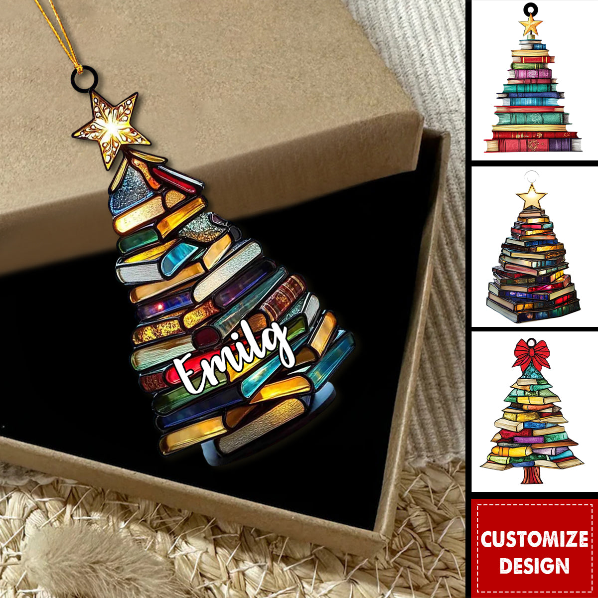 Book Tree Christmas Personalized Acrylic Ornament - Gift For Reading Lovers