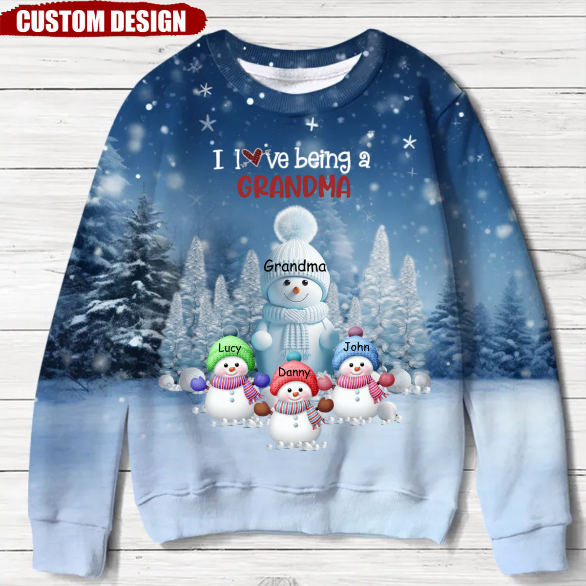 Christmas Blue Vibe Snowman Grandma Mom Colorful Kids Personalized Sweatshirt