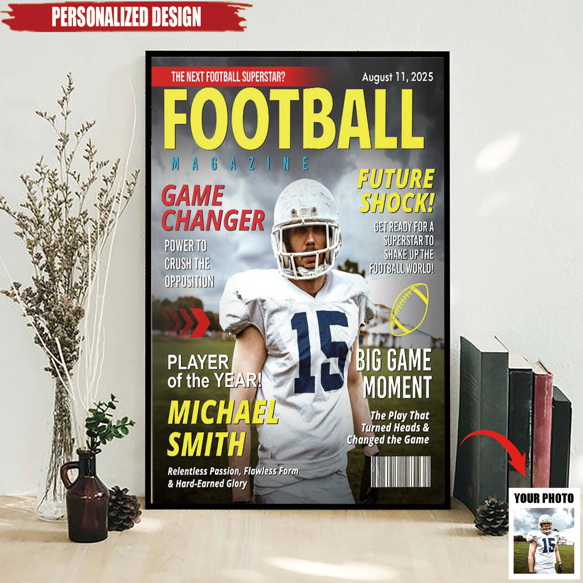 Custom Football Magazine Cover Poster, Gift For Football Player