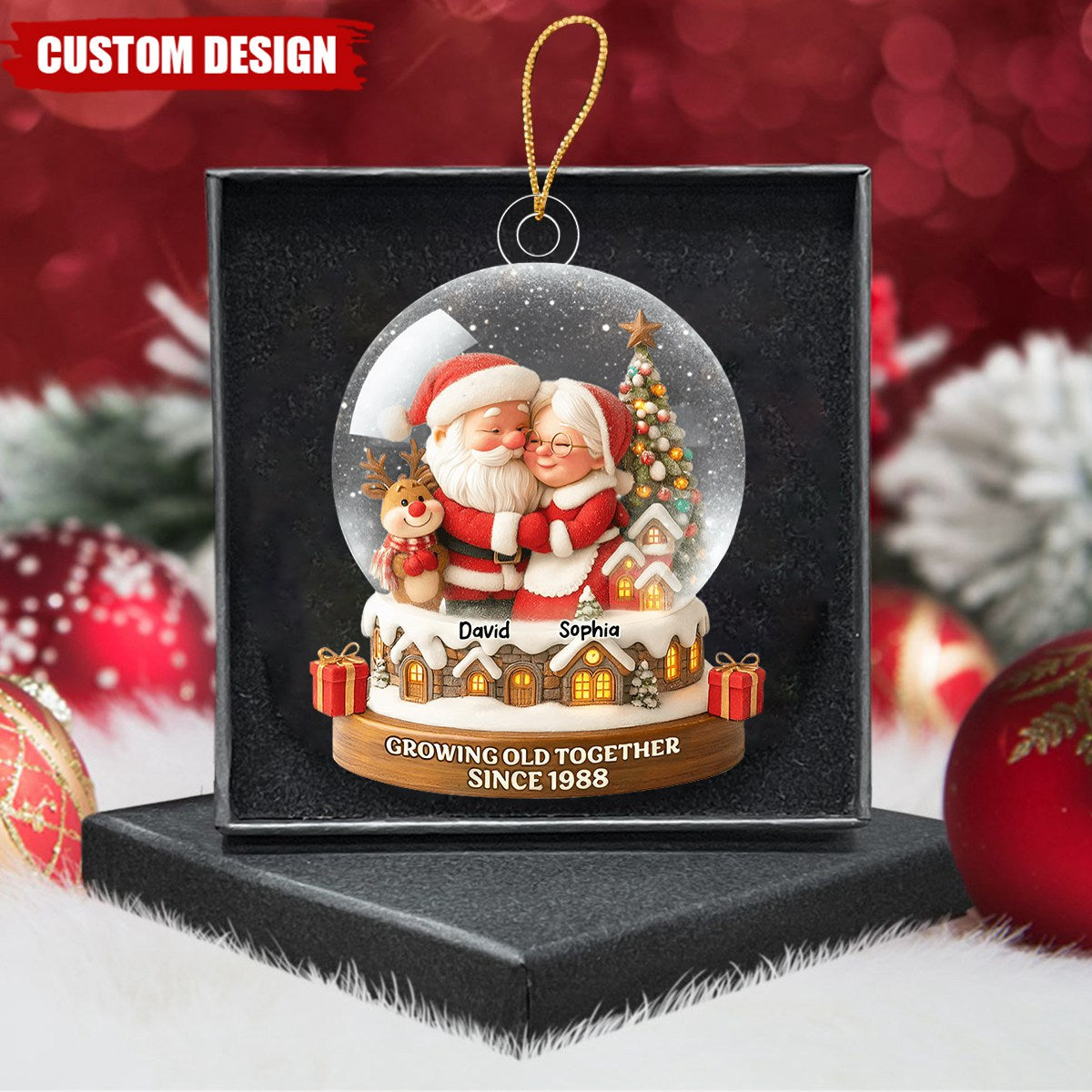 Santa Couple Acrylic Ornament with Cozy Hug Design, Perfect Christmas Gift for Couples