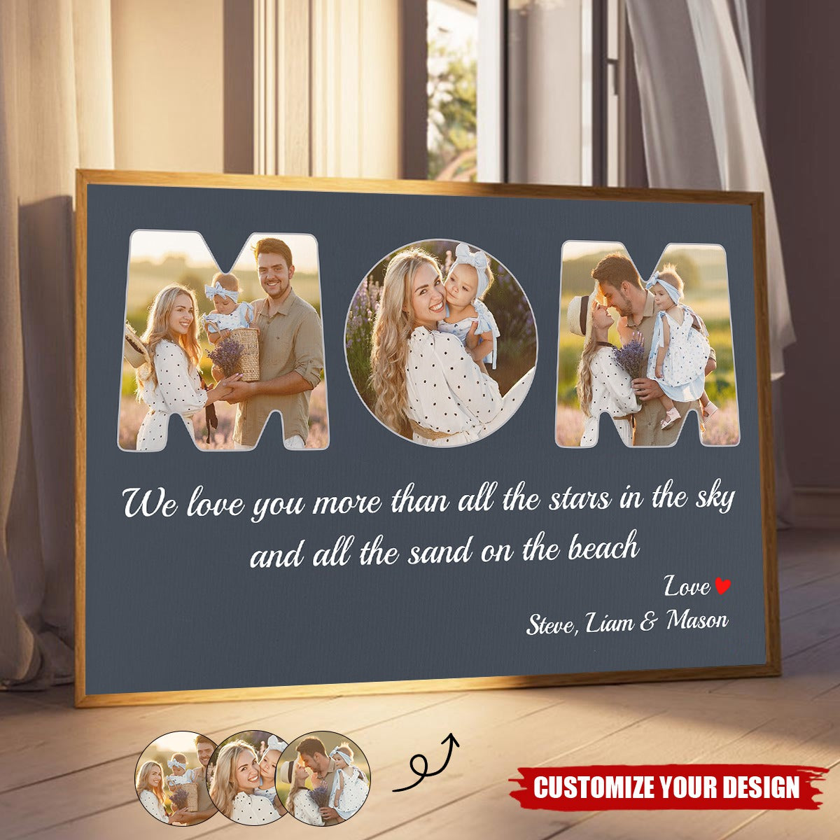 Mom Custom Photo - Personalized Wood Background Horizontal Poster