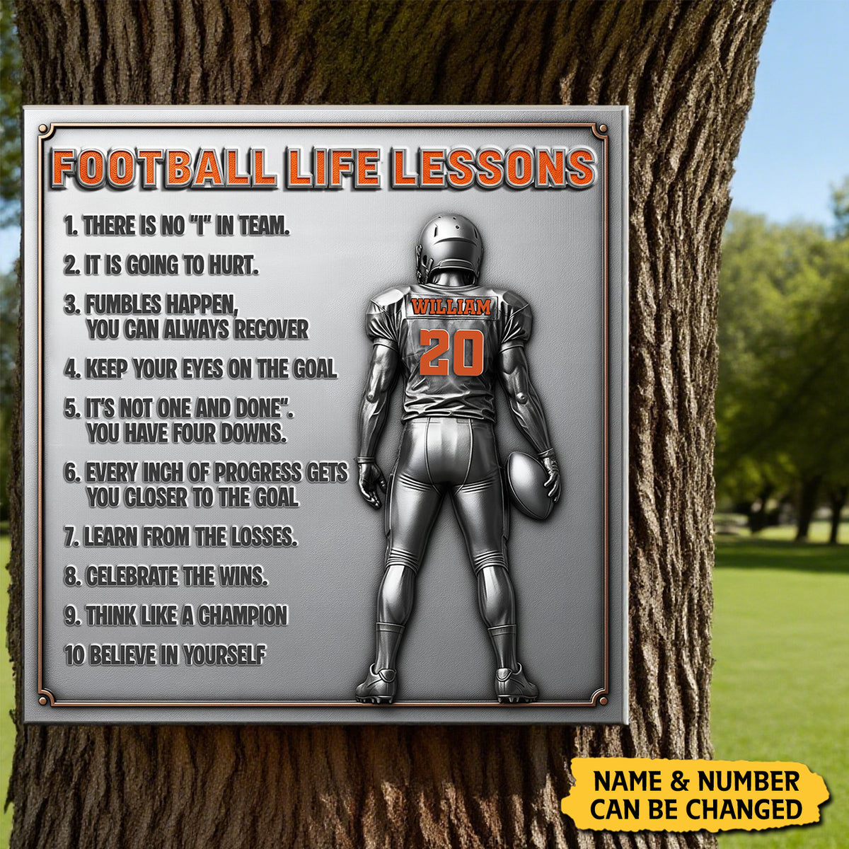 Football Life Lessons Personalized Metal Sign – Gifts For Football Player