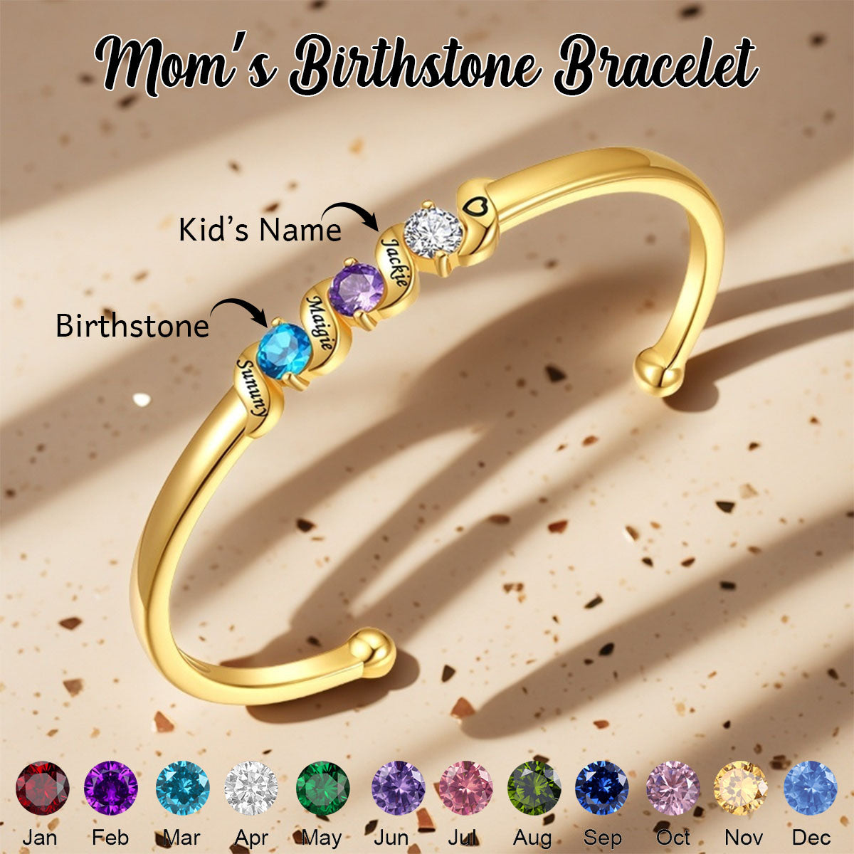Personalized Adjustable Mom‘s Birthstone Bracelet