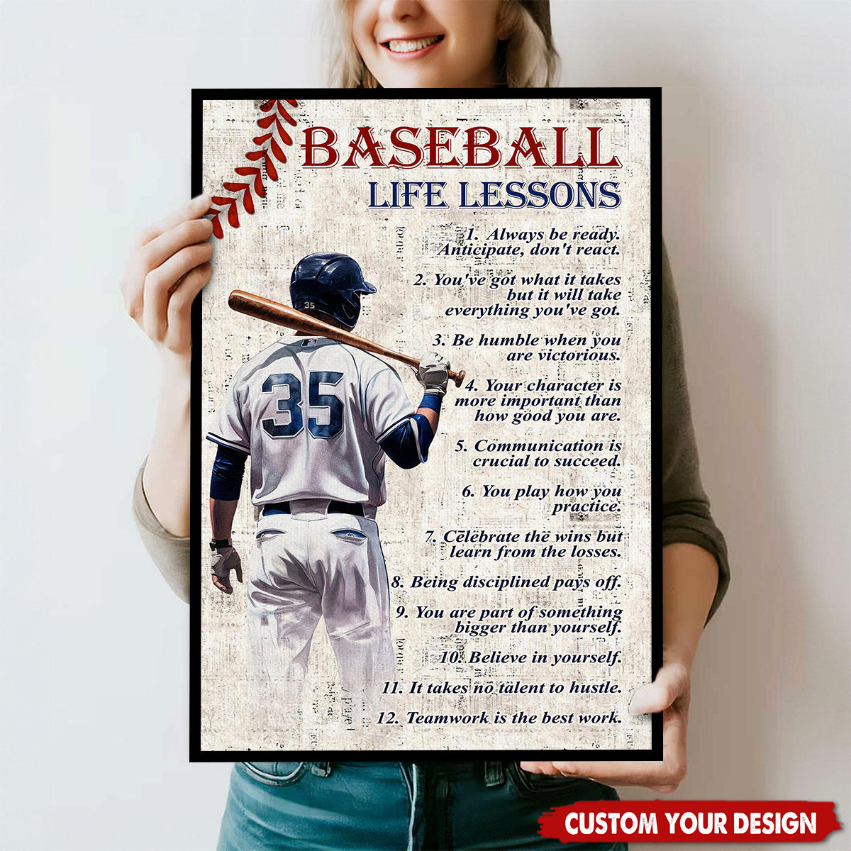 Personalized Baseball Life Lessons Poster - Gift For Baseball Athletes, Coaches, and Fans