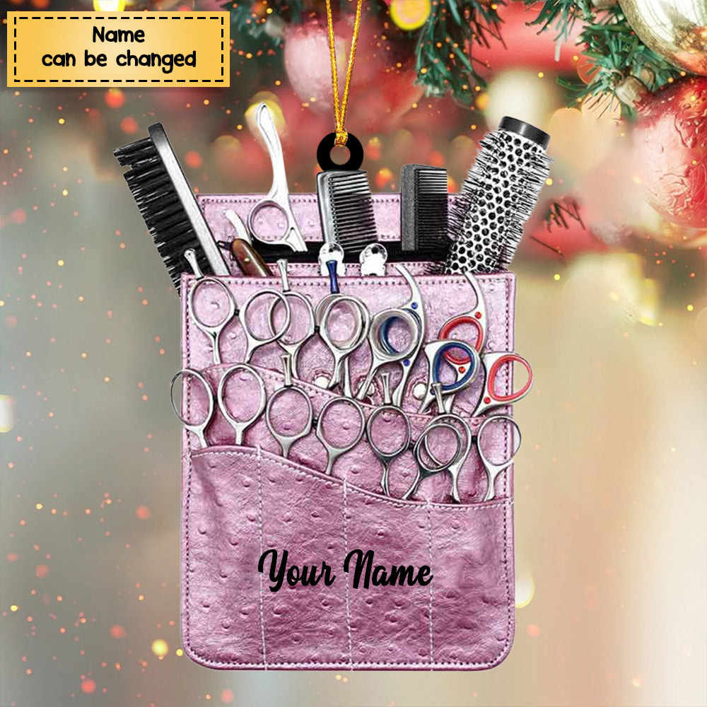 Love Is In The Hair - Personalized Christmas Acrylic Ornament - Gift For Barber