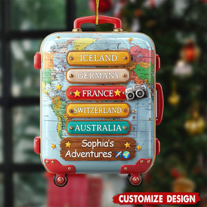 Personalized Travel Suitcase Christmas Ornament - Gift for Traveler and Explorer