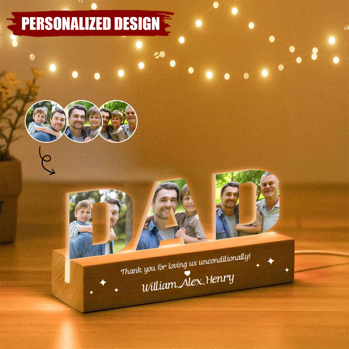 Daddy To Us You Are The World-Personalized Photo LED Night Light-Gift For Grandpa/Dad