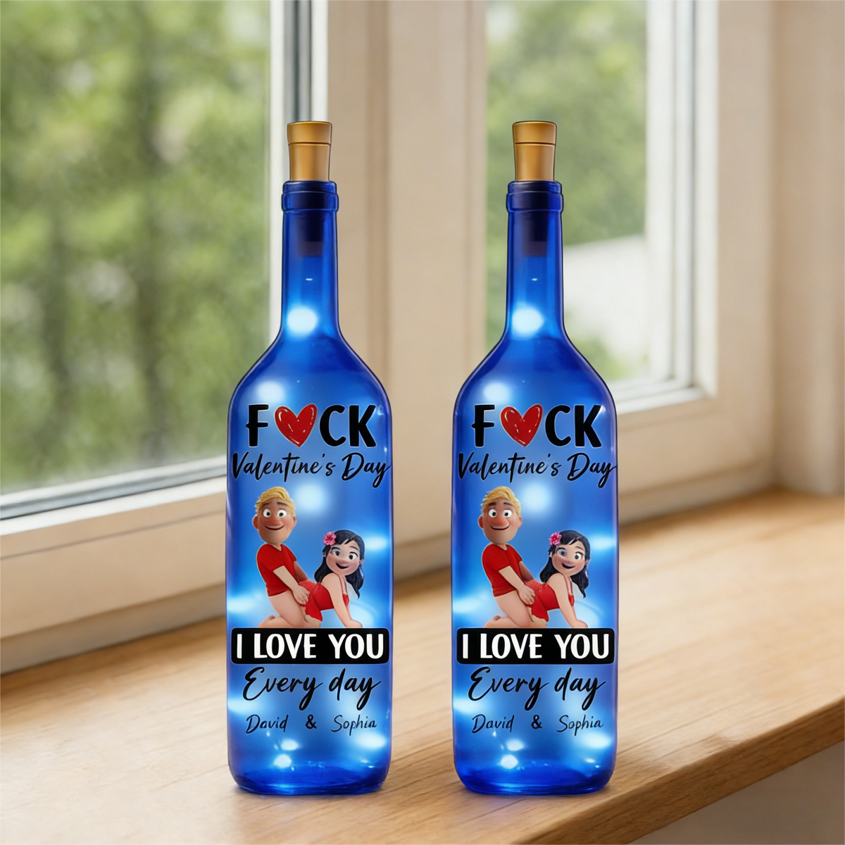 F()ck Valentine's Day I Love You Every Day - Fun Naughty Valentines Gifts For Her, Wife, Husband - Personalized Bottle Lamp