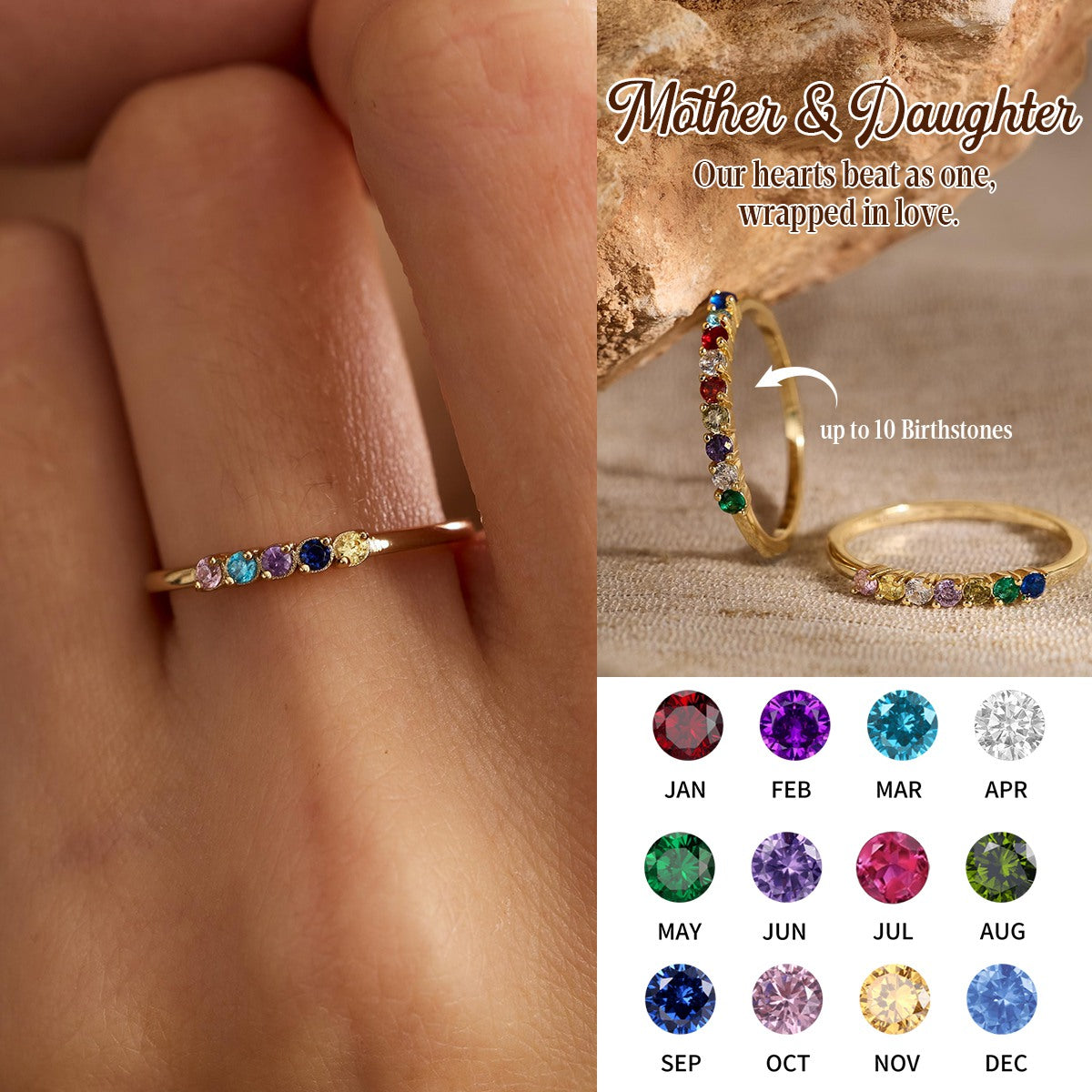 Personalized Tiny Birthstone Ring, Family Birthstone Ring, Mother's Gift