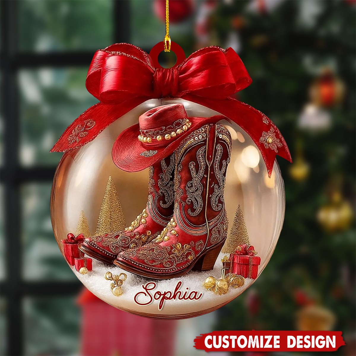 Personalized Cowgirl Boots Christmas Ornament - Gifts For Cowgirl