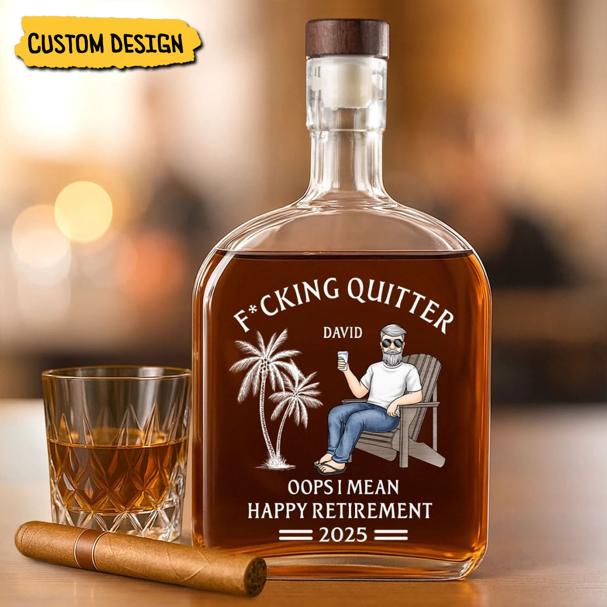 Officially Done-Personalized Whiskey Bottle, Retirement Gift For Coworkers, Work Friends, Colleagues