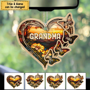 Personalized Christmas Mom Grandma Butterfly Heart Stained Glass Pattern Acrylic Ornament