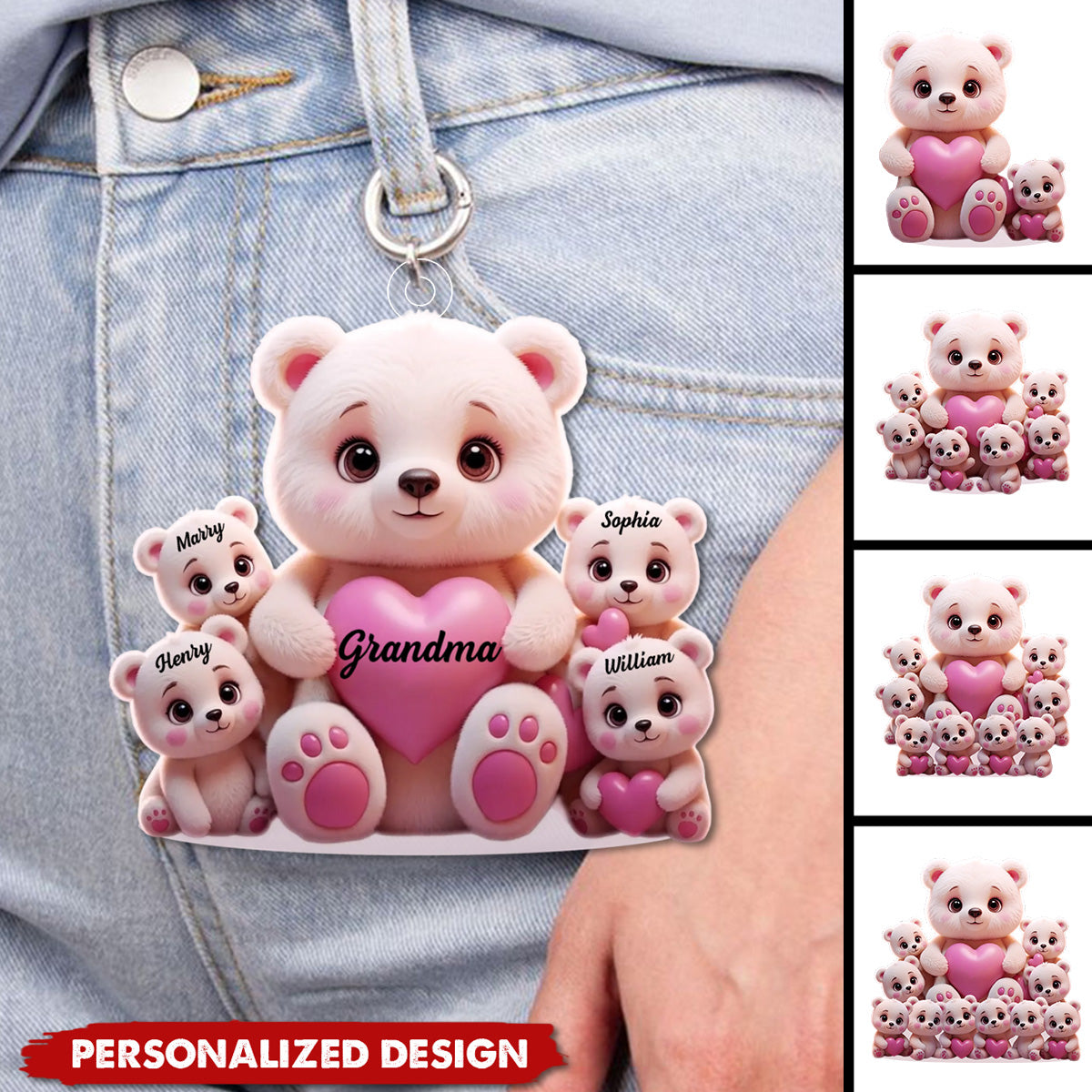 Personalized Cute Bear Keychain-Gift For Mom, Grandma